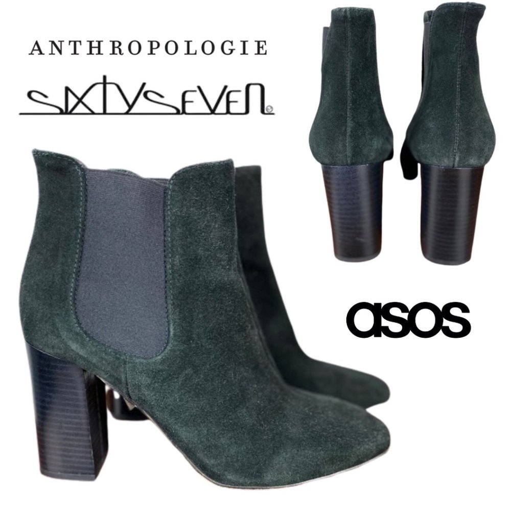 Anthro Sixtyseven Suede Block Heel Booties | Black